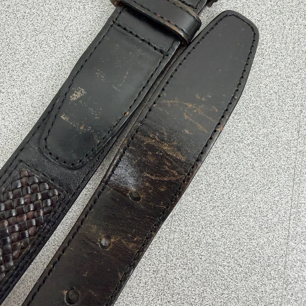 Trafalgar Leather Belt Mens 34 Black Brown Silver Buckle 1.25in Dress Basket *